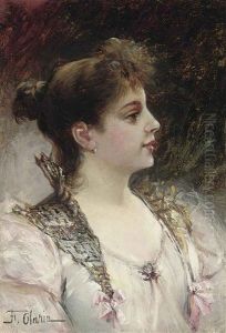 Portrait Of A Lady In White And Pink Dress by Frederico Olaria