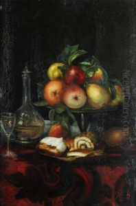 Still Life With Carafe, Fruit And Cake