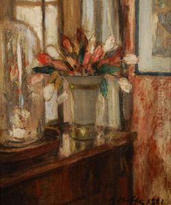 Vase De Fleurs Sur Une Commode by Auguste Oleffe