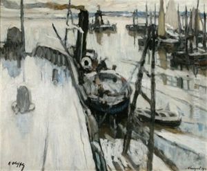 Le Port De Nieuport Sous La Neige by Auguste Oleffe