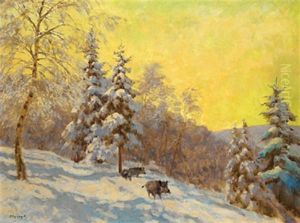 Wildschweine Im Winterwald