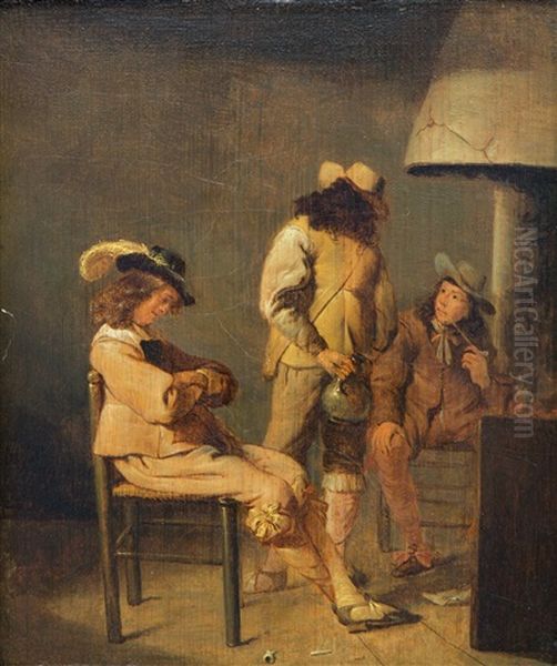 An Interior Scene With Three Gentlemen Smoking - view 1