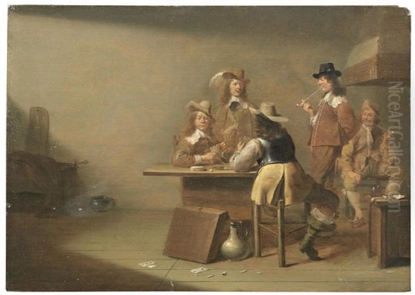 Soldiers Smoking And Playing Cards In An Interior - view 1