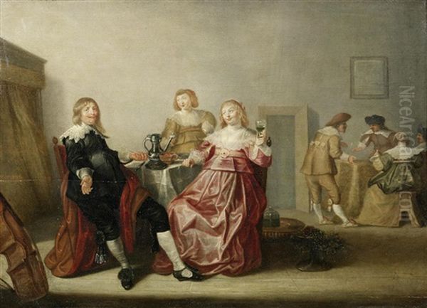 An Elegant Company Merrymaking In An Interior - view 1