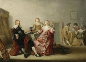 An Elegant Company Merrymaking In An Interior An Elegant Company Merrymaking In An Interior