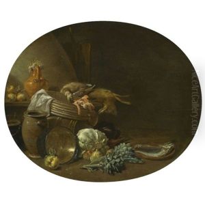 A Kitchen Still Life Of A Hare, A Mallard, Artichokes, Cabbage, Pears, A Fish On An Earthenware Platter, And Pots And Pans A Kitchen Still Life Of A Hare, A Mallard, Artichokes, Cabbage, Pears, A Fish On An Earthenware Platter, And Pots And Pans