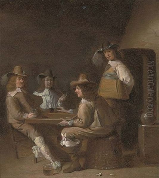 Cavalry Men In An Interior Playing Backgammon, Drinking And Smoking - view 1