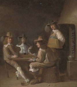 Cavalry Men In An Interior Playing Backgammon, Drinking And Smoking by Jan Olis