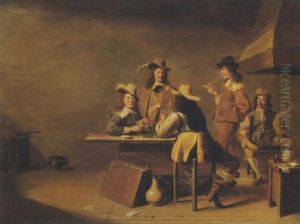Wachstube Mit Spielenden Und Rauchenden Soldaten