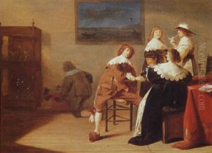 Elegant Company Drinking And Smoking In An Interior