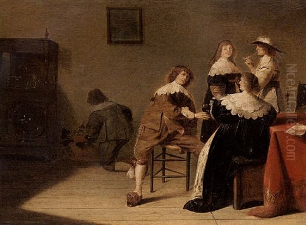Elegant Figures Drinking And Smoking In An Interior - view 1