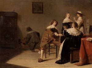 Elegant Figures Drinking And Smoking In An Interior by Jan Olis