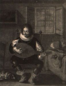 A Gentleman Playing A Lute In An Interior by Jan Olis