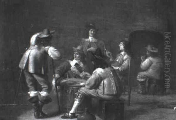 Soldiers Playing Cards In An Interior - view 1