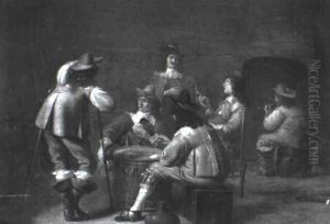 Soldiers Playing Cards In An Interior by Jan Olis
