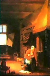 A Mother Washing Her Child In A Cottage Interior by Jan Olis