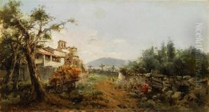 Paisaje Con Aldeanas by Eugenio Oliva