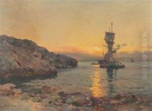 Navire En Bord De Cote by Jean Baptiste Olive