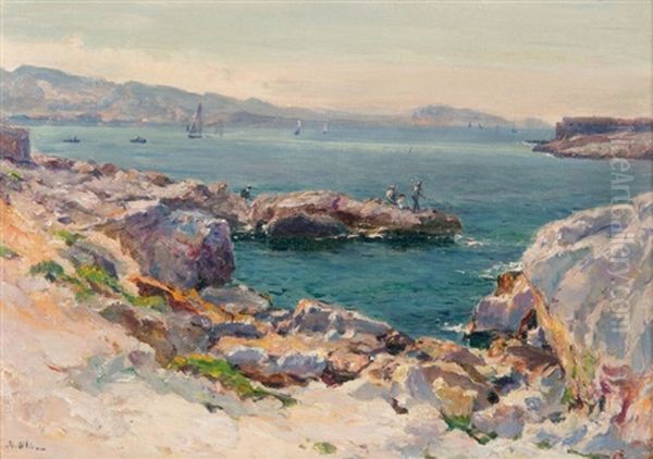 Pecheurs Sur Les Rochers Devant L"ilot De Gaby - view 1