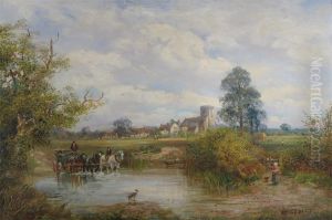 A Village Scene By A Ford by George Warren Blackham
