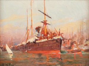 Bateaux Dans Un Port by Jean Baptiste Olive