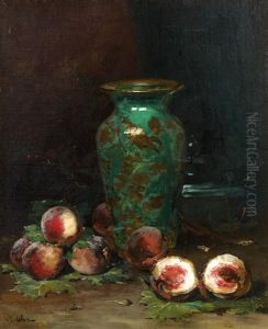Composition Aux Peches Et Au Vase De Ceramique by Jean Baptiste Olive