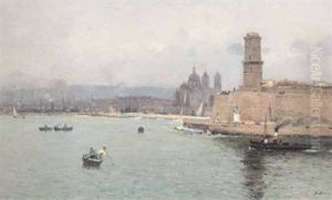 L"entree Du Port De La Joliette, En Fond La Cathedrale De La Major, Marseille by Jean Baptiste Olive