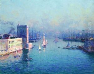 Soleil Levant Sur L'entree Du Port De Marseille by Jean Baptiste Olive