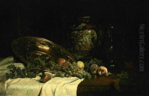 Nature Morte Au Plat D'offrande, A La Potiche Chinoise, Aux Raisins Et Aux Peches
