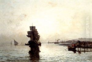 Navires Et Embarcations Aux Abords D'un Port by Jean Baptiste Olive