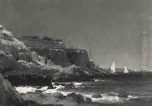 Pecheur Dans Les Calanques Aux Environs De Marseille by Jean Baptiste Olive