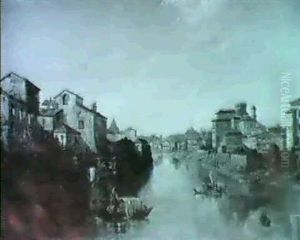 Italian River Landscape With Adistant View Of Rome by William Oliver the Elder