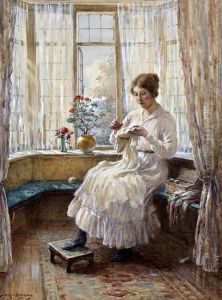 Lady Sewing Seated By A Window by William Kay Blacklock