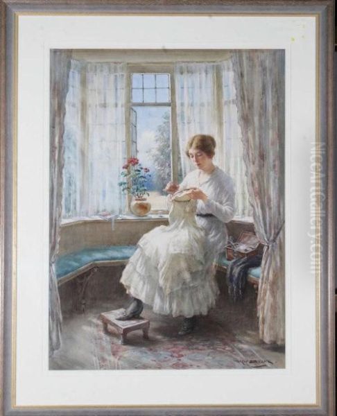 The Artist's Wife Seated In A Bay Window Sewing - view 1