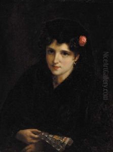 Portrait Of A Spanish Beauty Wearing Black With A Rose In Her Hair