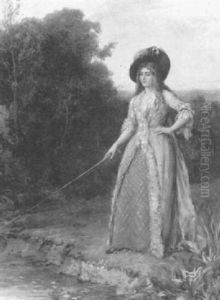 Portrait Of A Lady At Bankside, Fishing Portrait Of A Lady At Bankside, Fishing