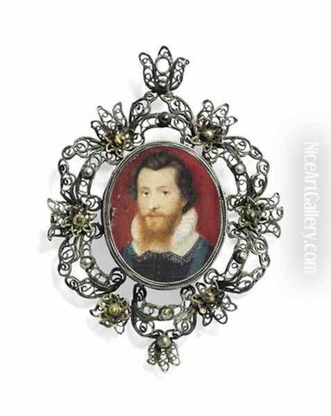 Robert Devereux, 2nd Earl Of Essex (1565-1601), In Black Doublet, White Collar And Wearing The Order Of The Garter; Red Background - view 1