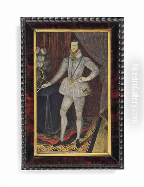 Robert Devereux, 2nd Earl Of Essex (1565-1601), Standing Full-length, In Embroidered White Doublet And Hose, Gilt-studded Armour Collar, Lace-trimmed... - view 1