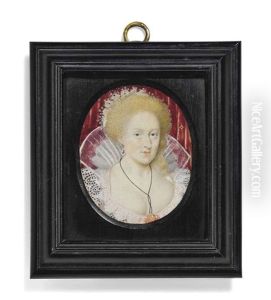 Anne Of Denmark, In Lace-bordered Decollete White Dress With High-stand Gauze Collar And Standing Lace Collar, Dress Adorned With Pearls And Pearls
