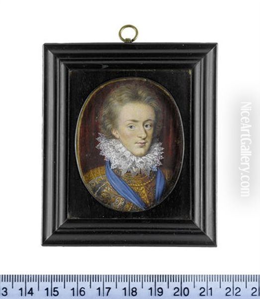 Henry, Prince Of Wales, Before Red Drapery, Wearing Damascened Armor, White Lace Ruff, Blue Ribbon Of The Order Of The Garter About His Neck - view 1