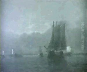 Ships At Sea/ A View Of Boston Harbor by Thomas Clarkson Oliver