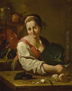 Portrait Of A Cook In A Kitchen by Pietro Domenico Olivero