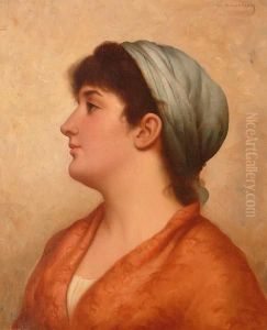 Bust Length Portrait Of A Woman Wearing Agreen Turban by Walter Blackman