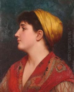 Bust Length Portrait Of A Woman Wearing A Shawl. by Walter Blackman