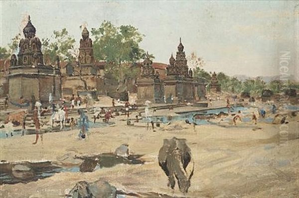 Figures By An Indian Temple - view 1