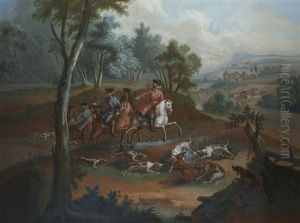 Scene De Chasse A Courre Au Renard : L'hallali