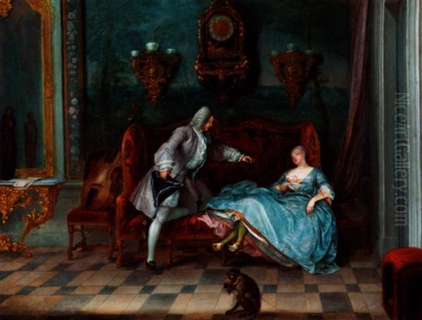 An Interior With A Sleeping Lady Holding A Letter And A Gentleman Seated Beside Her - view 1