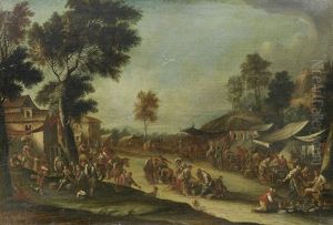 A Market Scene; And A Market Scene With Elegant Figures On Horseback (2 Works)
