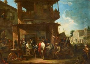 A Village Market Scene by Pietro Domenico Oliviero