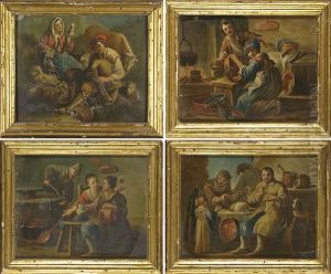 Scene Di Genere (4 Works) by Pietro Domenico Oliviero